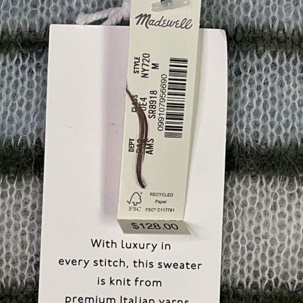 Madewell Oversized Pullover Sweater Alpaca Blend Blue Aqua Stripe Womens M NWT - Picture 5 of 8